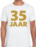 Bellatio Decorations Shoppartners Bv 35 jaar goud glitter verjaardag t-shirt wit heren - verjaardag / jubileum shirts XXL