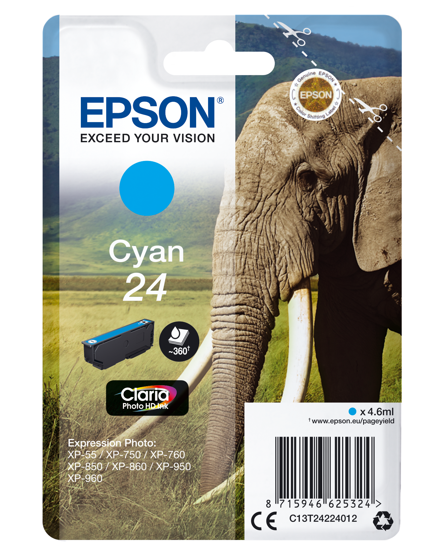 Epson 24 Claria Photo HD Cyan Ink Cartridge - C13T24224022