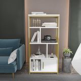 Hanah Home Elegant wit & gouden boekenplank, 60 cm x 120 cm x 29,6 cm, 100% melamine gecoat deeltjesbord, 18 mm dik, stijlvolle opslag voor moderne woningen