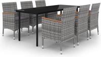 vidaXL 7-delige Tuinset met kussens, polyrattan en glas