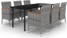 vidaXL 7-delige Tuinset met kussens, polyrattan en glas