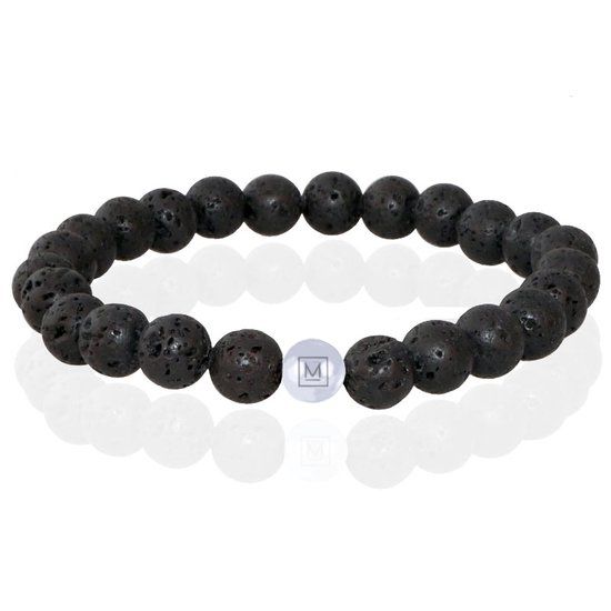 Memphis Kralen Armband Lavasteen Edelstaal Kraal-21cm