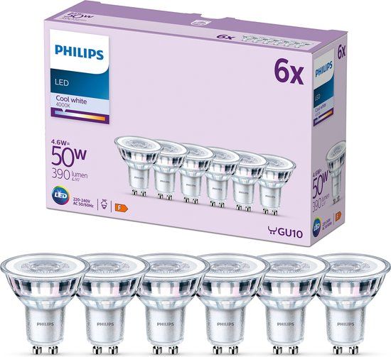 Philips LED Spot GU10 - 6-Pack - 4000K Cool White - 4.6W