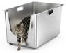 Merkloos Kattenbak XXL rvs - Met wielen - Hoge rand - 58 x 38 x 30 cm