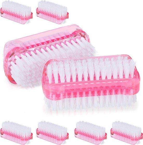 Relaxdays Nagelborstel Set - 8 Stuks - Dubbelzijdig - Harde Haren - Rood