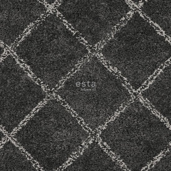 Esta Home krijtverf eco texture vlies behang oosters berber tapijt zwart met mat witte print - 148667 van uit Boho Chic