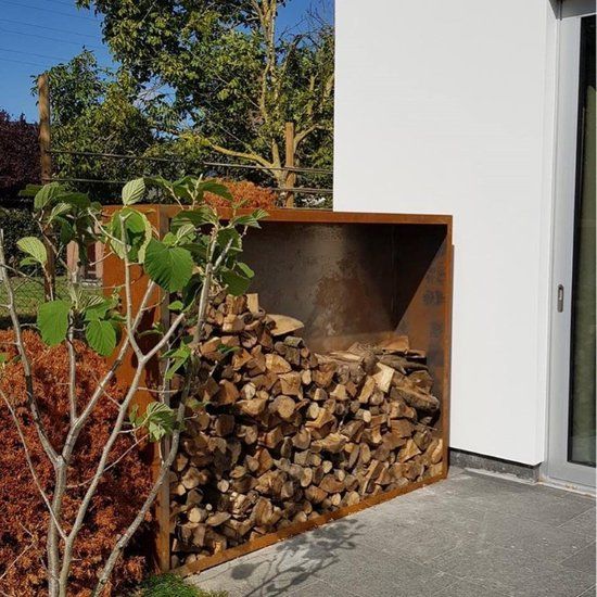 Geroba Egura Cortenstaal Houtopslag met achterwand 1000 x 385 x 1000 mm