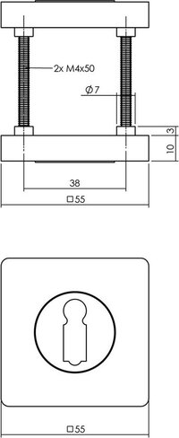 Intersteel Rozet Sleutelgat Vierkant Mat Zwart