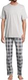 Schiesser Heren pyjama Night & Home grijs geruit / grijs Korte mouw 100% Katoen XL