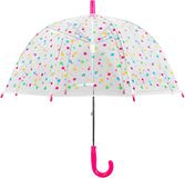 Paraplu, klok/dome, roze met kleurrijke punten, voor meisjes, transparante paraplu, veilige schutten voor kinderen, ultralicht, robuust en lang, diameter 72 cm, roze