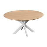 QUVIO Eettafel Sofia - Rond - ø130 cm - Witte kruispoot - FSC® gecertificeerd mangohout - Naturel