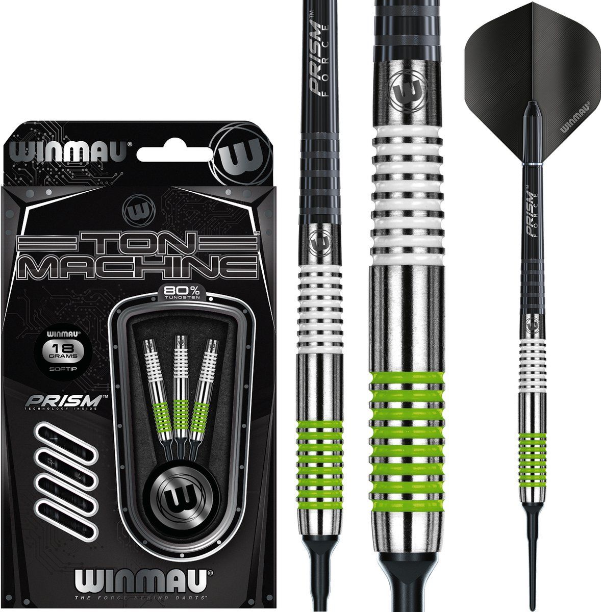 WINMAU - Ton Machine Dartpijlen Professioneel - 16g Barrel/18g Full Weight Soft Tip