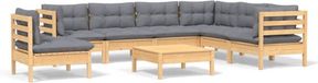 vidaXL 8-delige loungeset met grijze kussens grenenhout