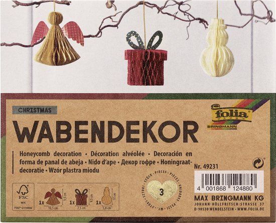 Folia Max Bringmann KG Honinggraatdecoratie kerst, cadeauverpakking 3 stuks