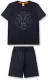 Sanetta Pyjama Heren Donkerblauw Katoenmix Korte Mouw Printopdruk Maat 152