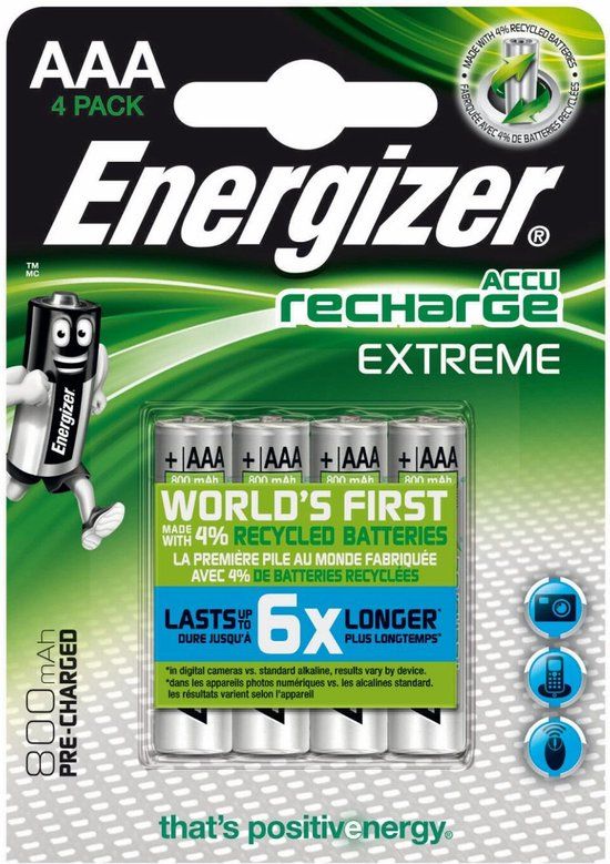 Energizer Recharge Extreme 800 AAA NiMH Rechargeable Batteries - 4 Pack