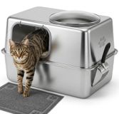 Merkloos Kattenbak XXL Gesloten kattenbak Kattentoilet - Roestvrij staal - 60 x 40 x 40 cm - Met deksel