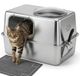 Merkloos Kattenbak XXL Gesloten kattenbak Kattentoilet - Roestvrij staal - 60 x 40 x 40 cm - Met deksel