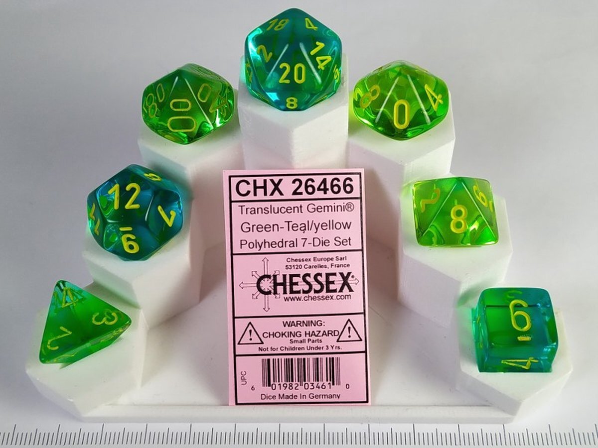 Chessex 7-Die set Gemini Translucent - Green-Teal/Yellow