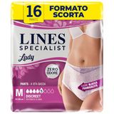 Lines Specialist Pants Lady Discreet Incontinentie-onderleggers voor dames, lage taille, vrouwelijk en discreet, geurneutraal en beschermende zijbarrières, maat M, 2 verpakkingen van 8 stuks