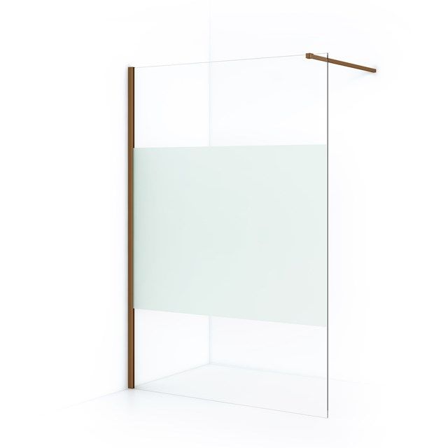 Maxaro Inloopdouche Diamond 140cm 8mm Helder Veiligheidsglas met Matte Strook Koper - 6095817848888