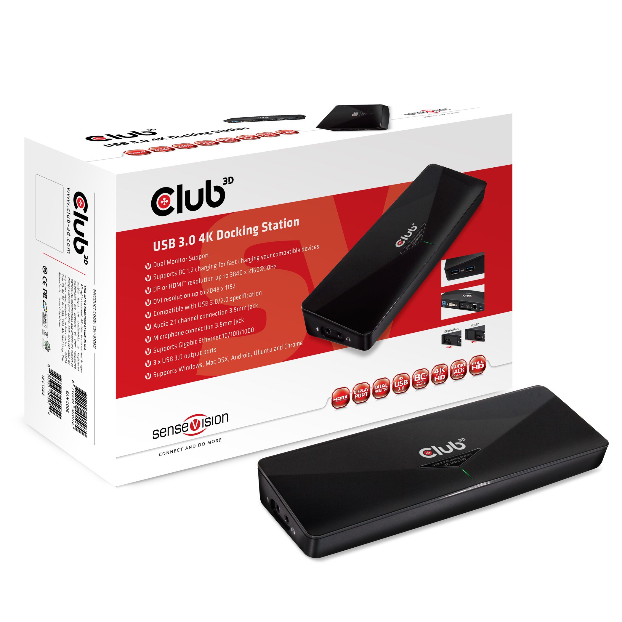 Club 3D SenseVision USB 3.0 4K UHD Docking Station - CSV-3103D