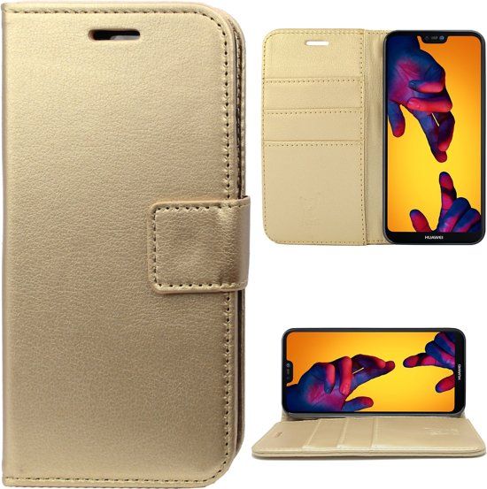 iCall Huawei P20 Lite Hoesje Lederen Book Case Siliconen TPU Goud