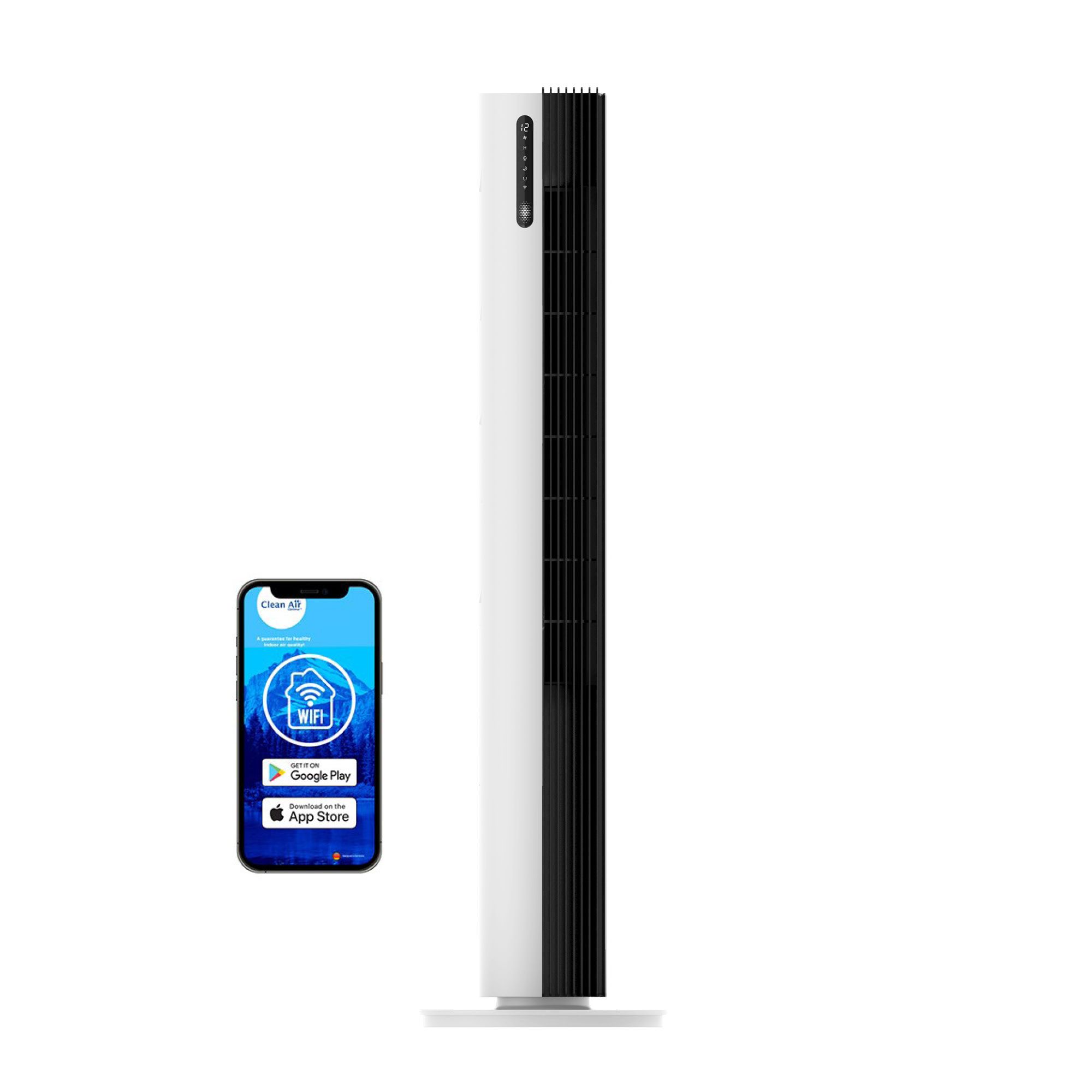 Clean Air Optima CA-407W Smart Tower Fan - 12 Speeds, 10dB, with App Control