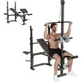 Banc de musculation multifonction réglable avec support pour barre, Leg Extension, Low Row, Curl biceps, Noir