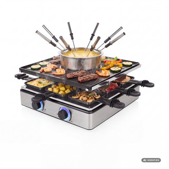 Princess Gourmetstel - Raclette en Fondue 31x31cm - 162670 - 8 Personen - PFAS vrij