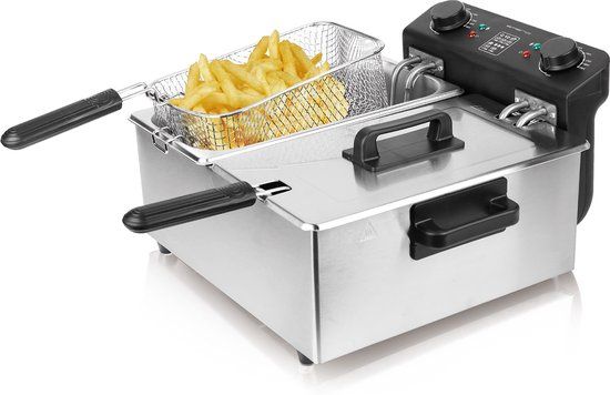 Emerio Frituurpan Dubbel - 2x 3 Liter Friteuse - Regelbare Thermostaat - Koude Zone - DF-120485 RVS