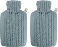 Hugo Frosch Gmbh Luxe warmwater kruik - 2x - gebreide hoes - pastel blauw - 1800 ml