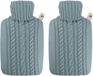 Hugo Frosch Gmbh Luxe warmwater kruik - 2x - gebreide hoes - pastel blauw - 1800 ml