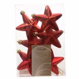 Merkloos Decoris kersthanger sterren - 6x st - rood - 7 cm - kunststof - kerstornamenten