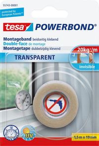 Tesa Powerbond Transparent - Dubbelzijdige Montagetape - 1,5 m x 19 mm - Transparant