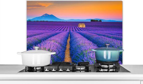 KitchenYeah Spatscherm keuken 80x55 cm - Lavendel - Paars - Bloemen - Aluminium