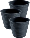 Prosperplast Plantenpot/bloempot Paintstripe - 3x stuks - kunststof - antraciet - 17 x 14 cm