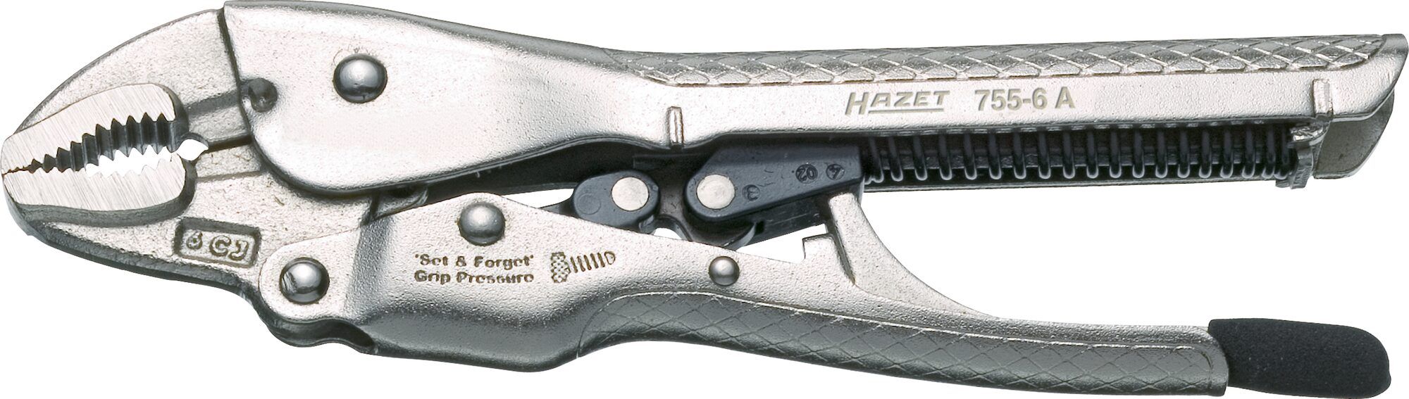 HAZET 755-6A grijptang | automatische instelling | bediening met één hand | variabele instelling van de klemkracht | eenvoudige en veilige ontgrendeling - de tang blijft gesloten tot de ontgrendeling wordt bediend | met nokkenmechanisme