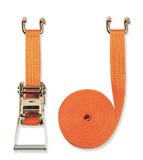 Braun spanband 4000 daN, tweedelig, voor professionals, volgens DIN EN 12195-2, kleur oranje, 8 m lang, 50 mm breed, met ratel en klauwhaak