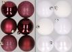 12x stuks boules en plastique mélange aubergine et blanc 8 cm - Décoration de Noël