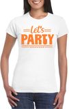 Bellatio Decorations Verkleed T-shirt voor dames - lets party - wit - glitter - carnaval/themafeest XXL