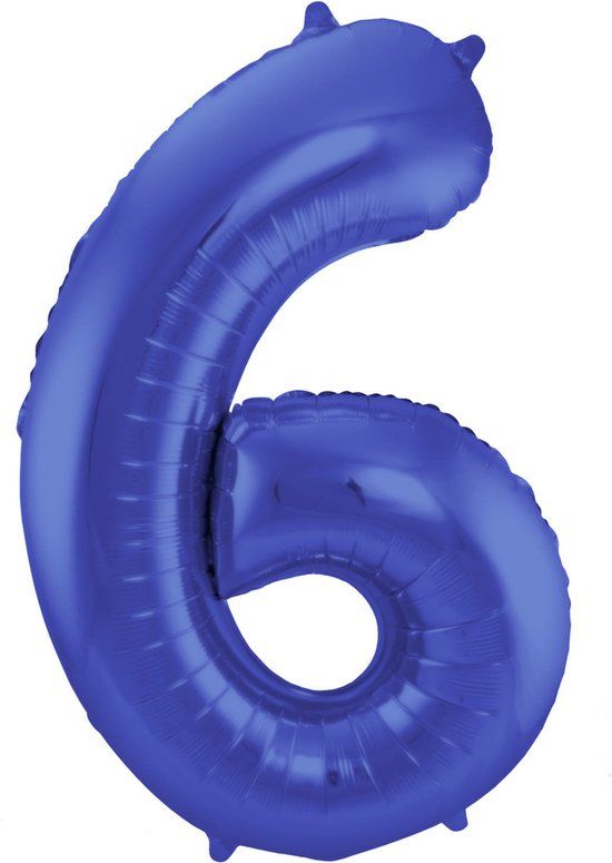 Folat Folieballon Cijfer 6 Blauw Metallic Mat 86 cm