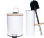 Tendance Badkamerset prullenbak en toiletborstel - Bamboo vibe - soft close - wit - 3 liter - metaal