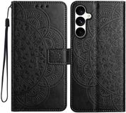 Merkloos Mandala Book Case Geschikt voor Samsung Galaxy S25 FE - Hoesje met Pasjeshouder Zwart