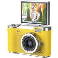 ELVANZA Draagbare digitale camera, 4K HD foto's en video's, draaibaar scherm, 2-in-1 foto/video, kaartlezer, adapter, 64 GB, geel