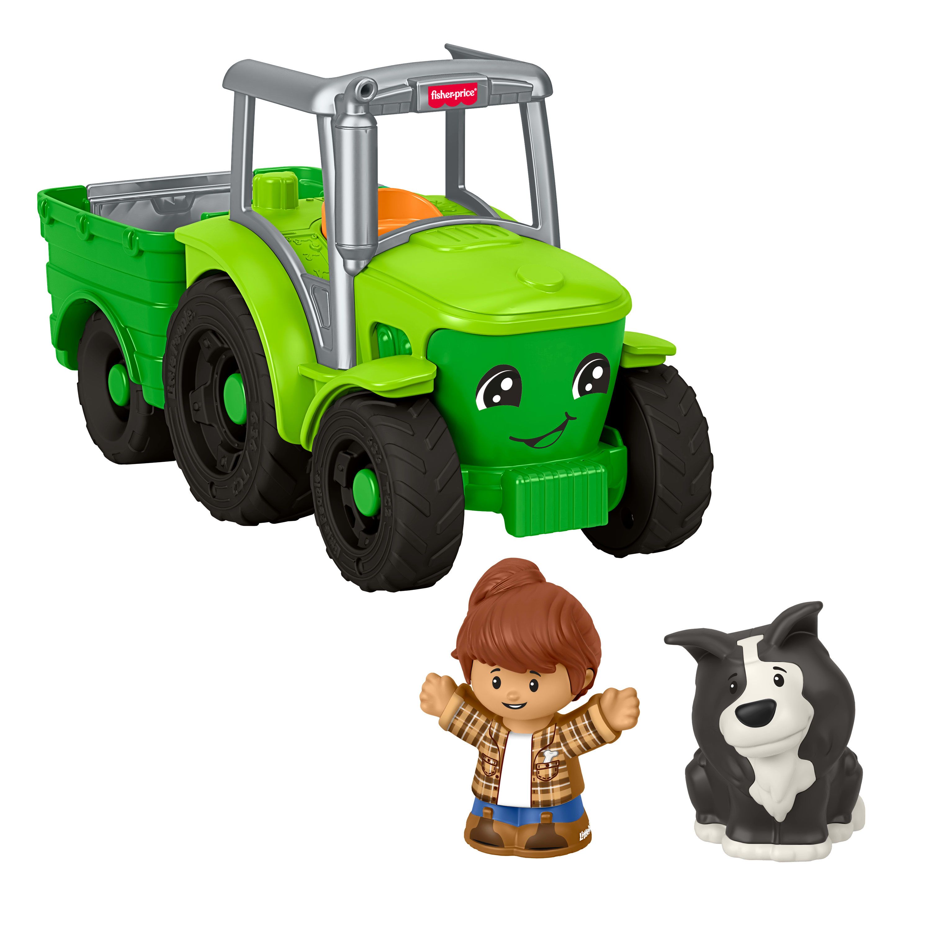Fisher-Price Little People Tractor duwen en spelen, muzikaal speelgoed op de boerderij voertuig en 2 figuren voor peuters