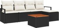 vidaXL Tuinbank Set 6-delig Zwart Polyrattan