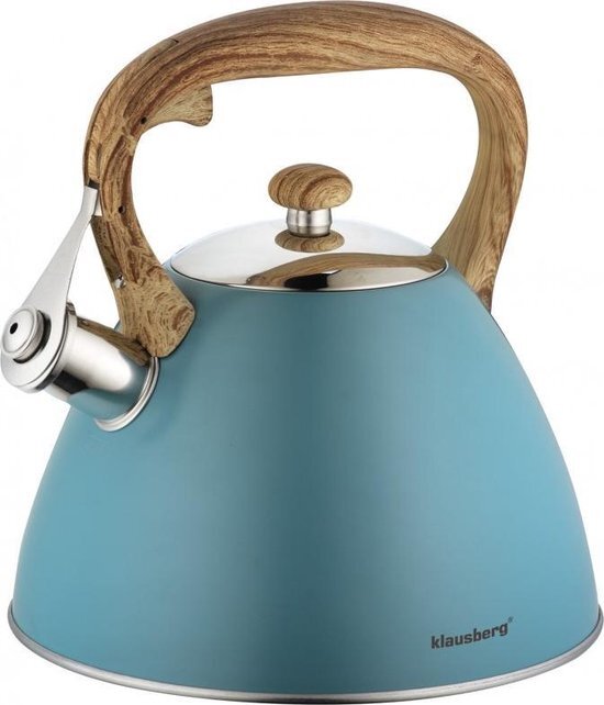 KLAUSBERG Fluitketel Inductie Gas Waterkoker 3.0 L ‘’ Adriatico ‘’ RVS Chroom Turquoise