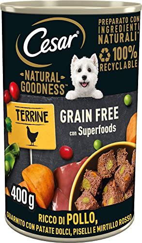 Cesar Natural Goodness natvoer voor honden met kip en groenten, 6 blikjes à 400 g, in totaal 2,4 kg