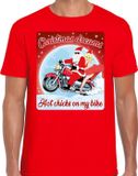 Bellatio Decorations Shoppartners Bv Fout Kerstshirt / t-shirt - Christmas dreams hot chicks on my bike - motorliefhebber / motorrijder / motor fan rood voor heren - kerstkleding / kerst outfit S